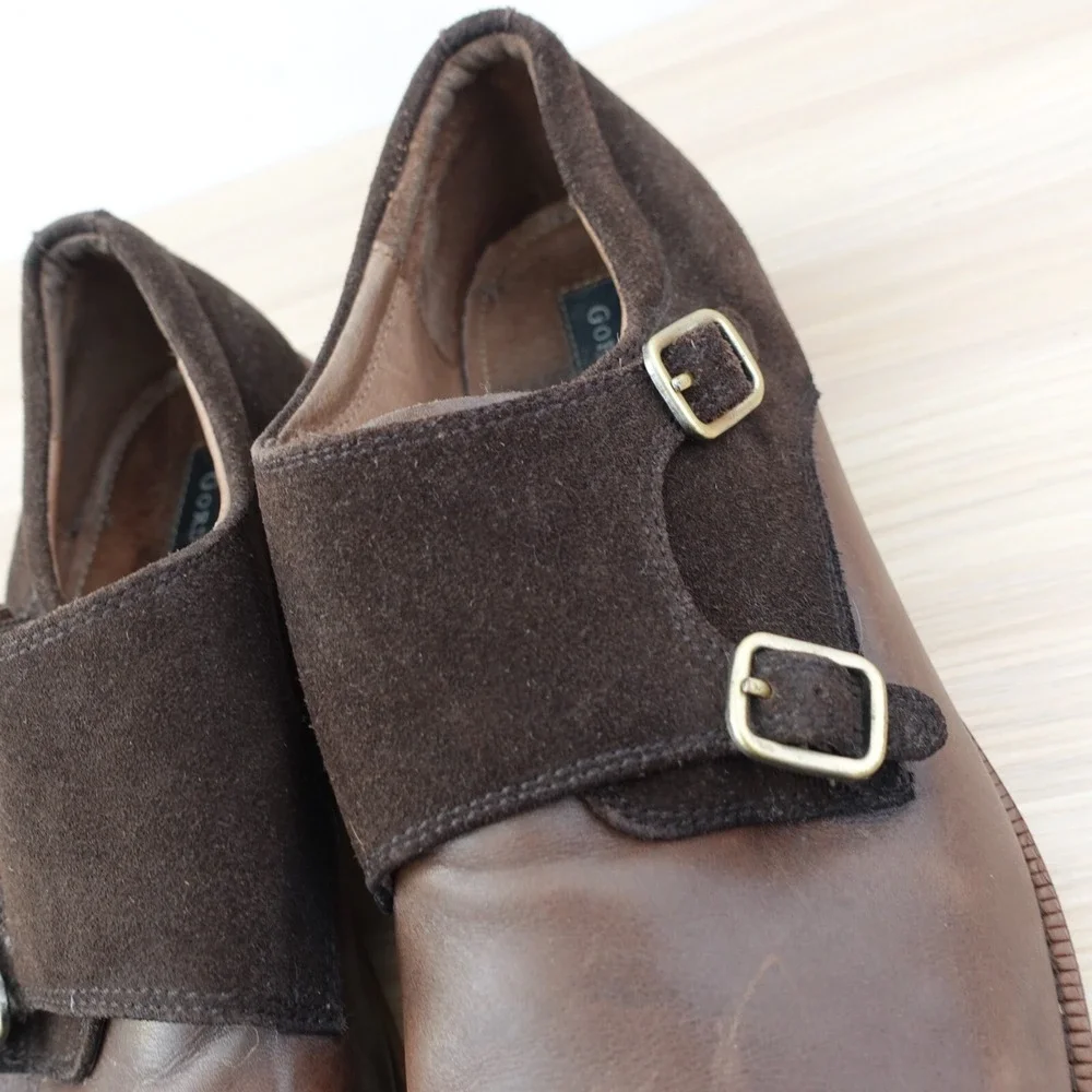Double Monk Strap Leather Shoes Mens 11.5 GORDON RUSH‎ Harper Formal Chocolate